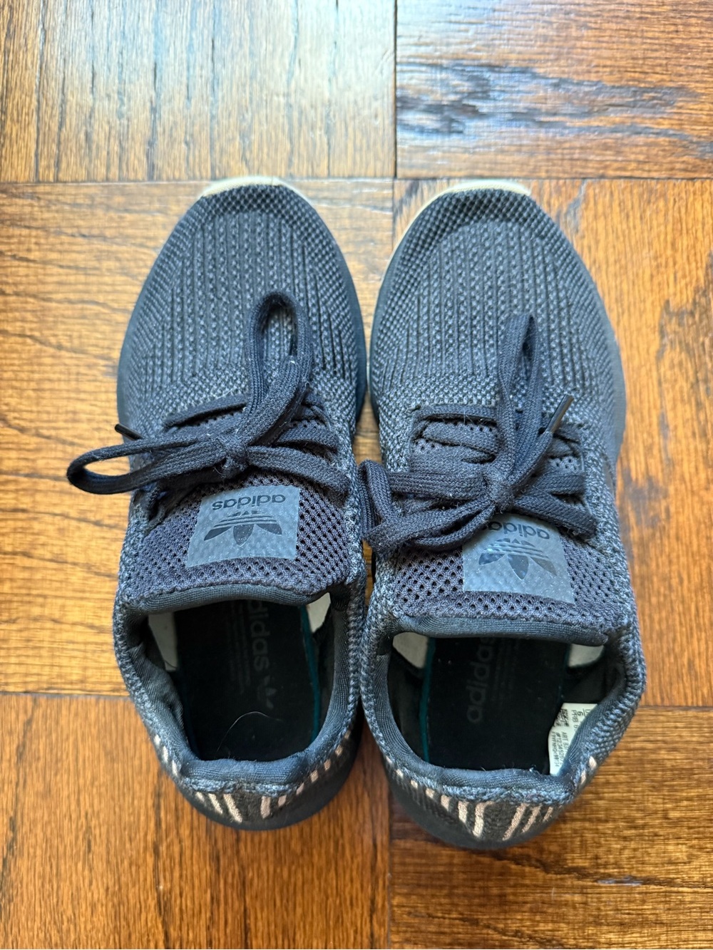adidas women Black Knit Lace-Up Sneakers with Subtle White Heel Accents